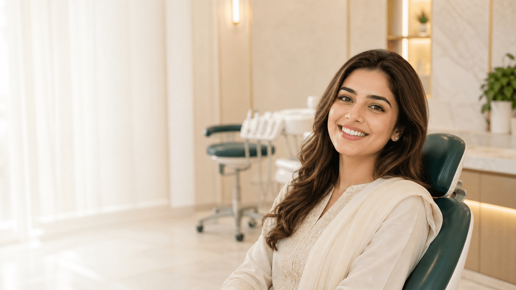 Smiling dental patient in a premium clinic environment